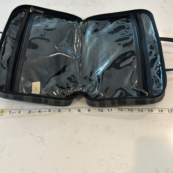 Kate Spade New York Black Silver Striped Cosmetic Travel Bag Pouch Zip Around - Picture 9 of 12